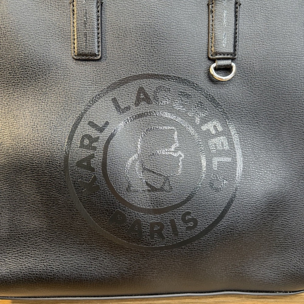 Karl Lagerfeld Paris Nouveau Double Top Handle Tote W/ Crossbody Black Work - Picture 2 of 12